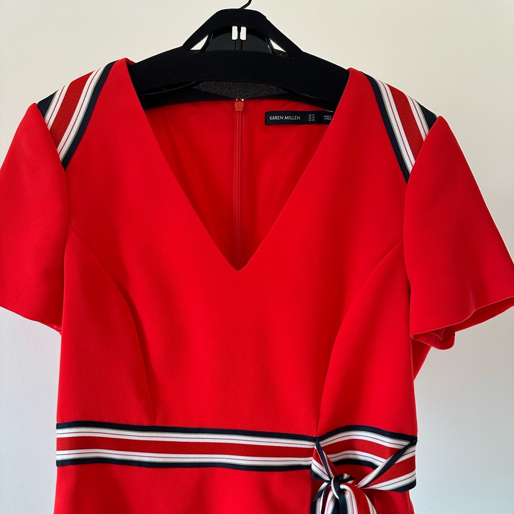 Karen Millen Red Tie Front Peplum Blouse